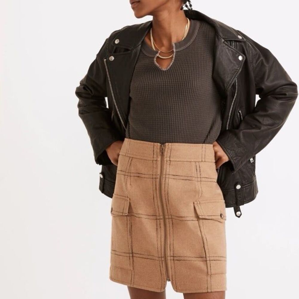 Madewell (Re)sourced Zip-Front Wool Blend Mini Skirt in Windowpane